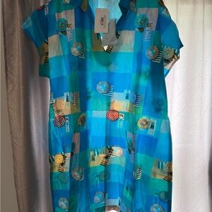 Vibrant Turquoise & Aqua Beach Print Tunic Dress